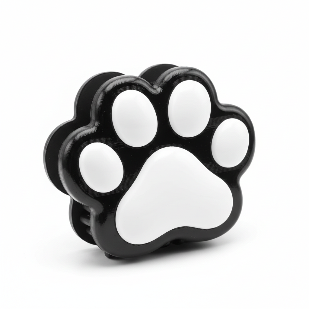 3D-Printed Dog Paw Hair Claw in black and white - standalone product shot