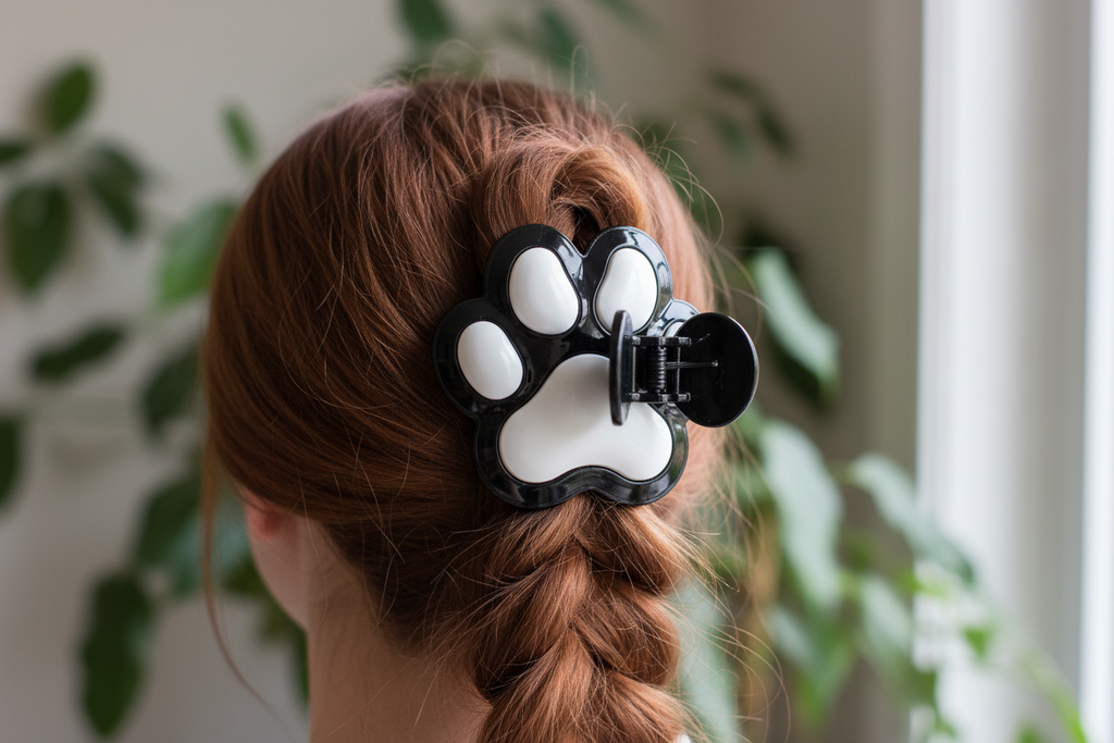 3D-Printed Dog Paw Hair Claw in black and white - lifestyle shot