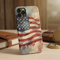 Rustic painterly American flag iPhone 17 case with wind-blown design