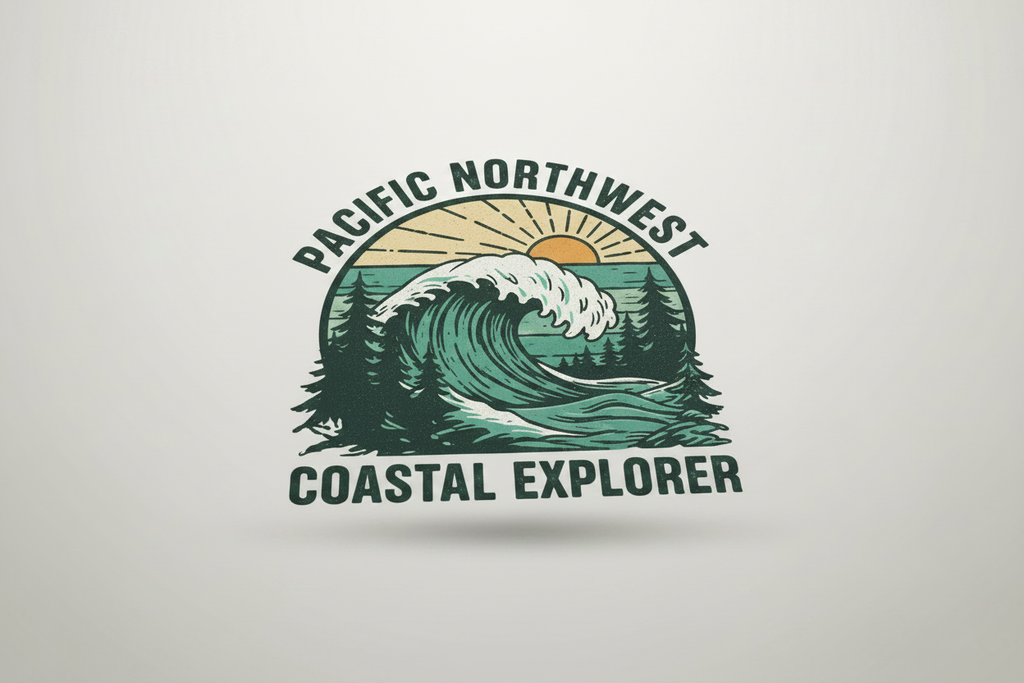 Close-up of the Pacific Northwest Beach Hoodie graphic logo
