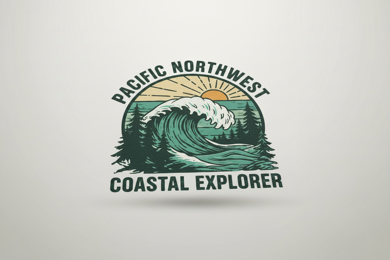 Close-up of the Pacific Northwest Beach Hoodie graphic logo