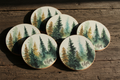 Evergreen watercolor cork coaster 6-pack with OHM watercolor initials - lifestyle shot
