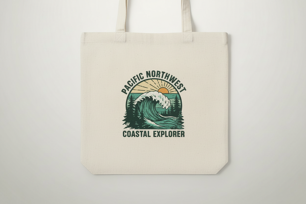 Pacific Northwest Beach Logo Tote Bag standalone studio product shot